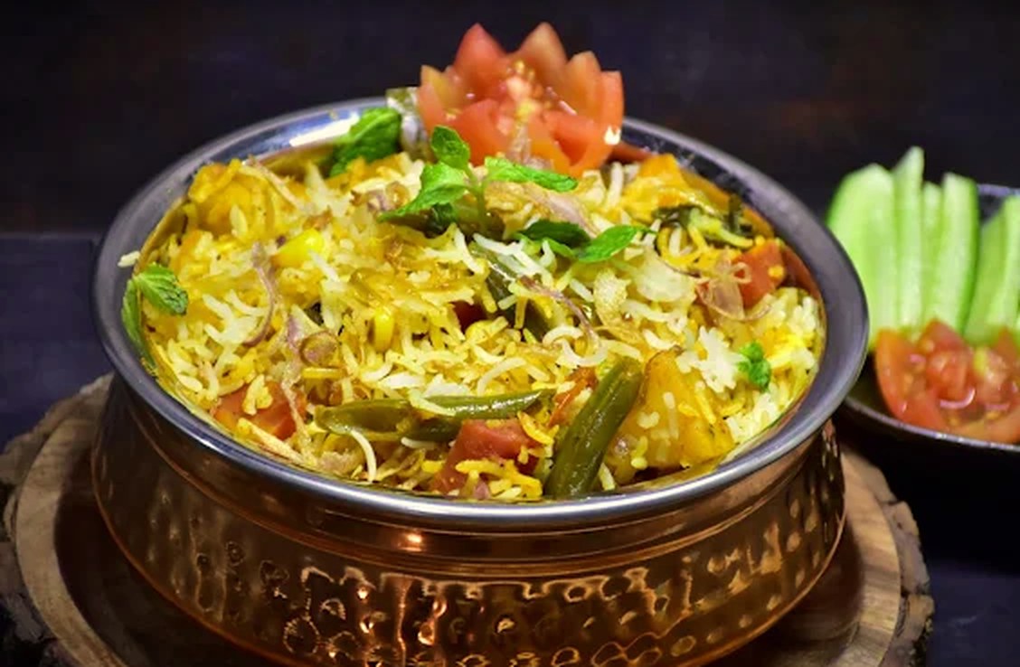 Biryani served in a copper handi
